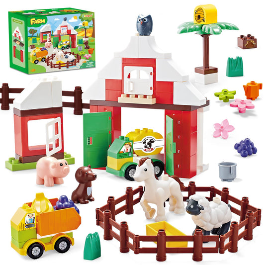 JHTigre farm bricks with barn spark imaginative farm play and fine motor skills.