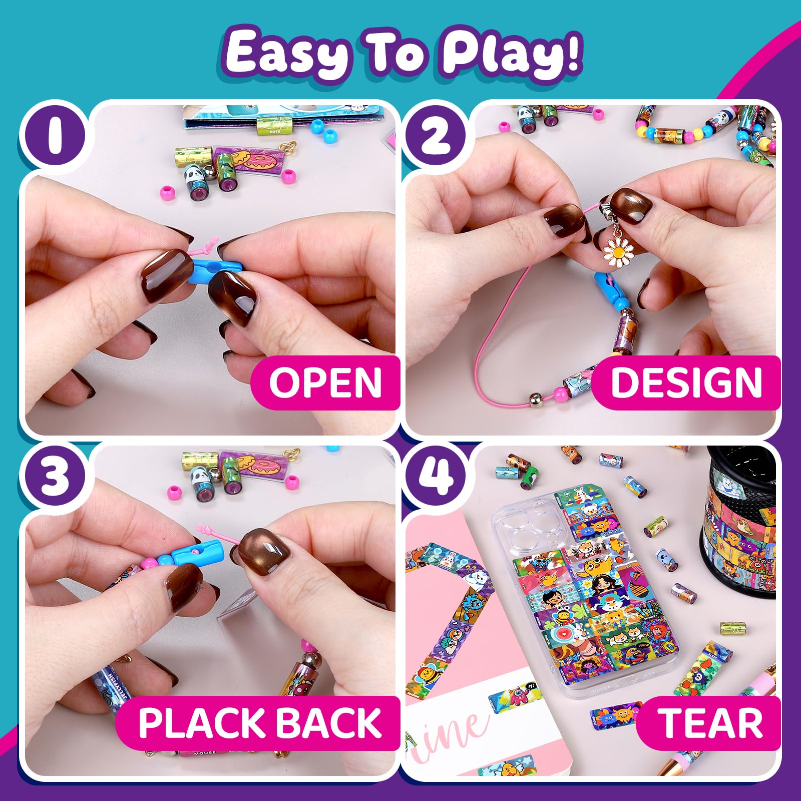 JHTIGRE restickable holographic stickers erase marks and swap designs.