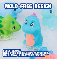 JHXXXL glowing dino toy offers touch-to-light options for dry play.