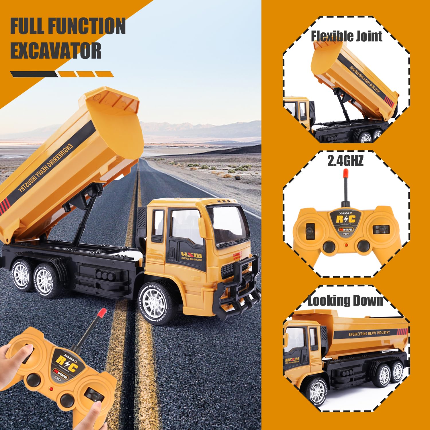 Jiakora dump truck 45-degree dump bed for realistic unloading action