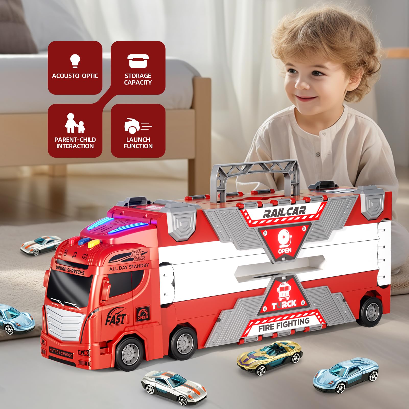 Jiakora transport truck includes a portable handle for on-the-go play