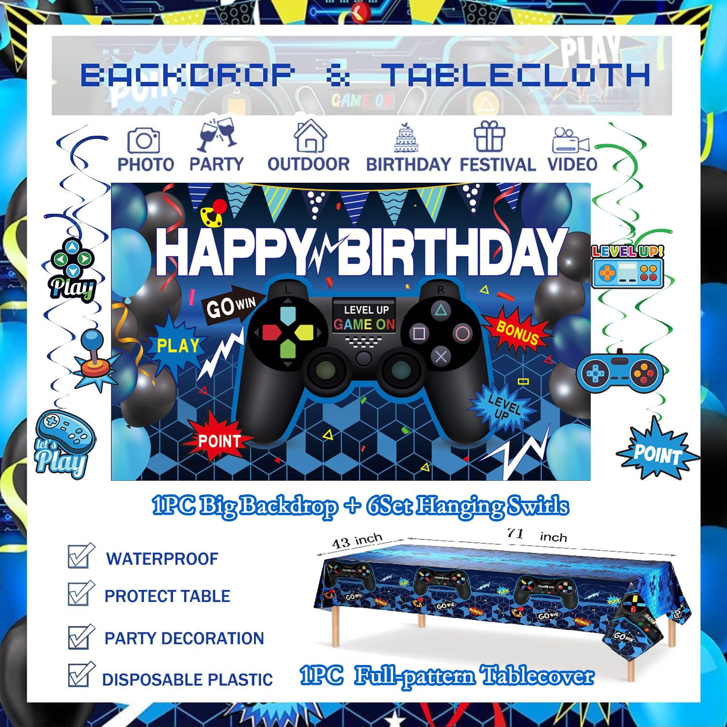 JiaYJinX 45 latex balloons in blue tones create a celebratory arcade atmosphere