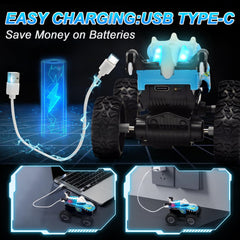 JICUICUI RC truck with USB rechargeable battery for long playtime.