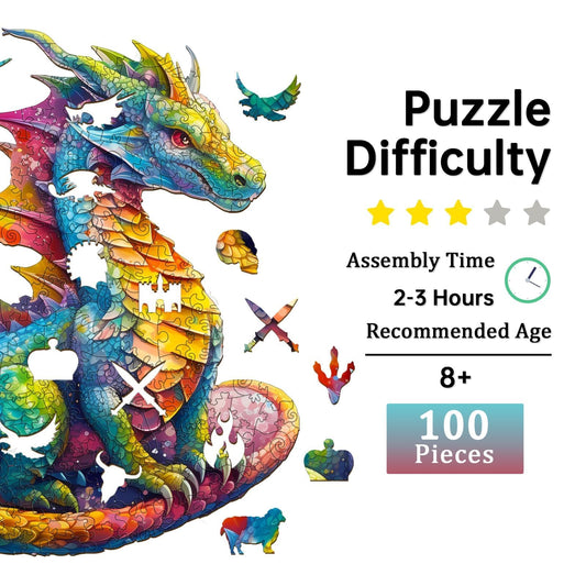 Jigfoxy 100-piece dragon puzzle shows eco-friendly wood and durability