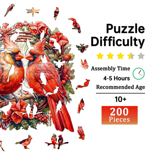 Jigfoxy cardinal puzzle piece details, vibrant colors enhance visual appeal.