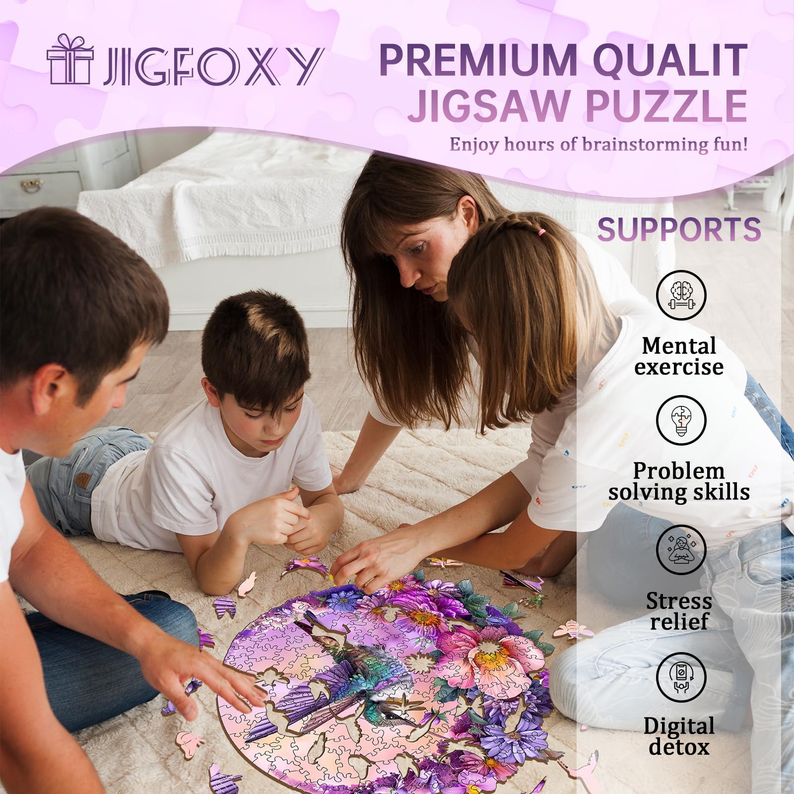 Jigfoxy durable wooden puzzle features high-definition UV print and smooth edges.