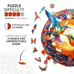 Jigfoxy hummingbird puzzle laser-cut detail reveals precise shapes for satisfying assembly.