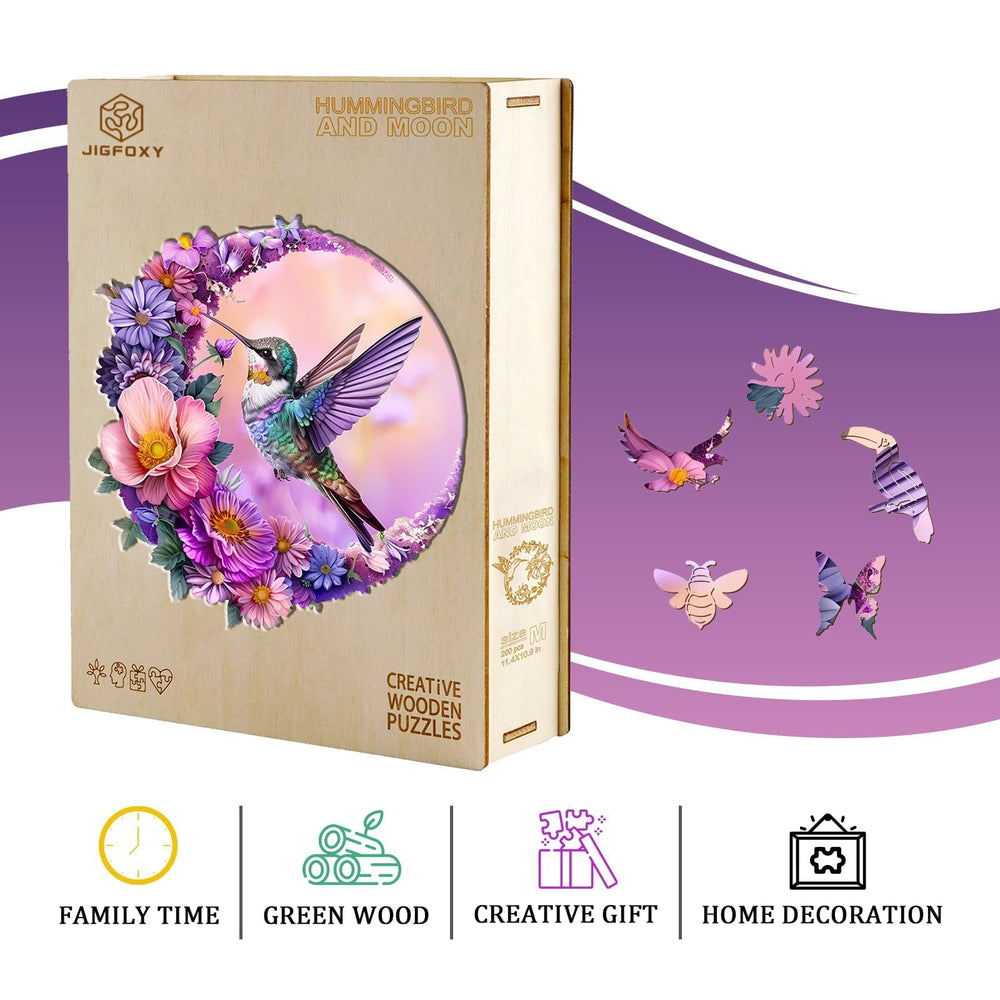 Jigfoxy puzzle in wooden box keeps pieces secure for gifting.