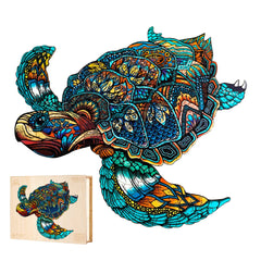 Jigfoxy sea turtle puzzle complete view showing durable wood and clean finish