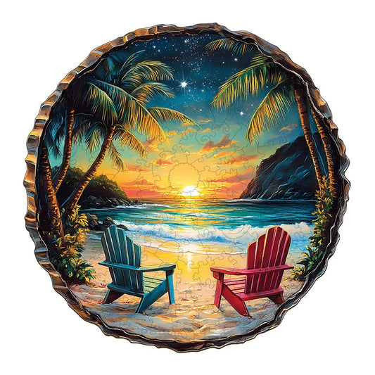 Jigfoxy Sunset Beach Puzzle image showing a vibrant beach scene for family evenings