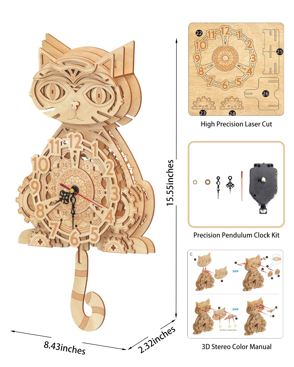 JigToy wooden clock puzzle kit highlights basswood material and safe finish