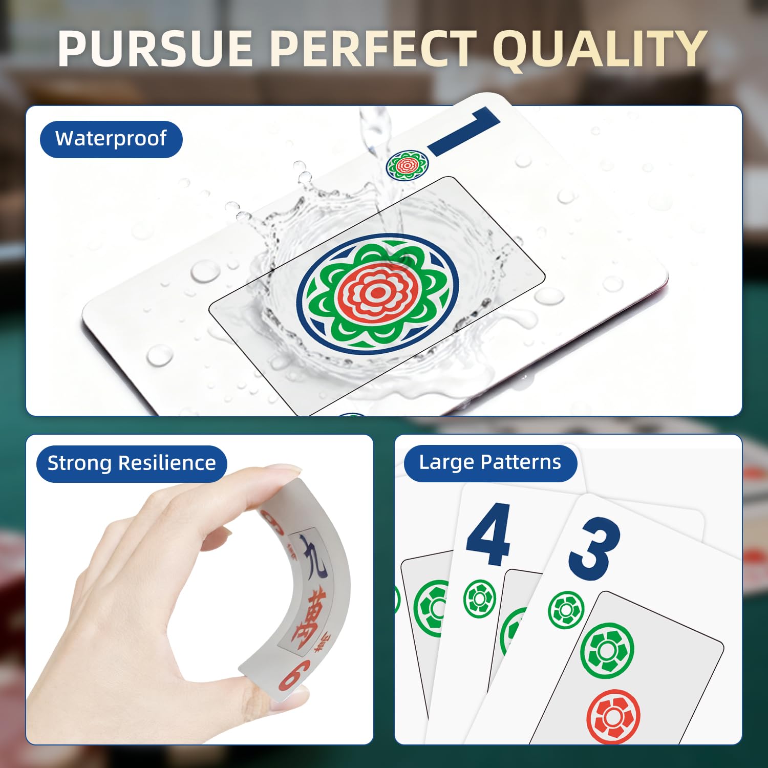 JIHUIJOY 166-pcs Mahjong cards feature non-slip PVC for secure grip.