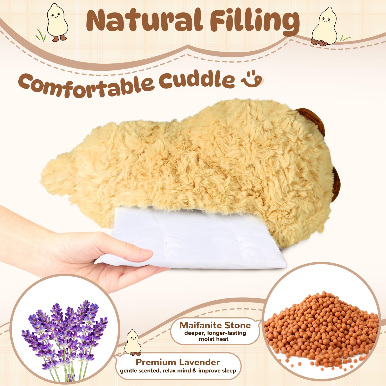 JILPAK 8.5 inch plush size for lap, back, or abdomen.