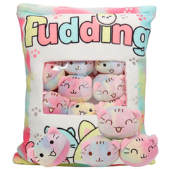 JILPAK Cat Plush Pillow with eight kittens for cozy room decor and play