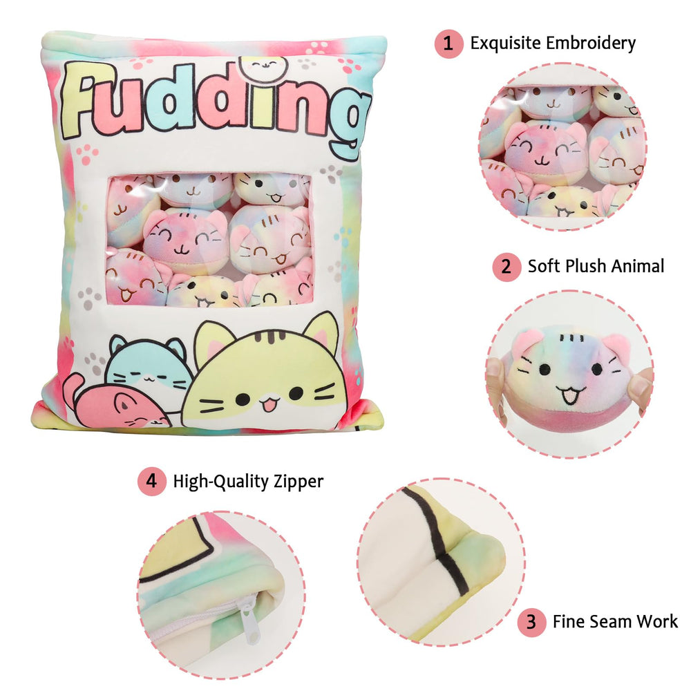 JILPAK Cat Plush Pillow opens to reveal eight removable kitten dolls