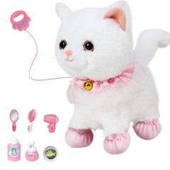 Jimate walking-barking cat toy in white, lifelike motion for engaging play