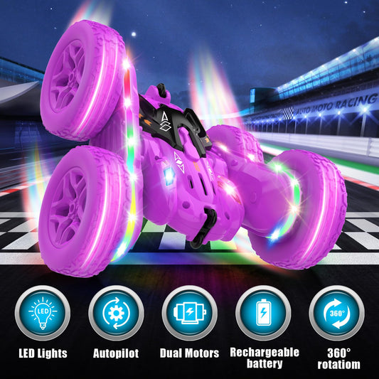 Jimdella RC car 360-degree flip action showing stunt capability and dynamic play.