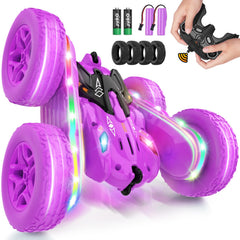 Jimdella RC car purple front view for bright daytime play and night visibility.