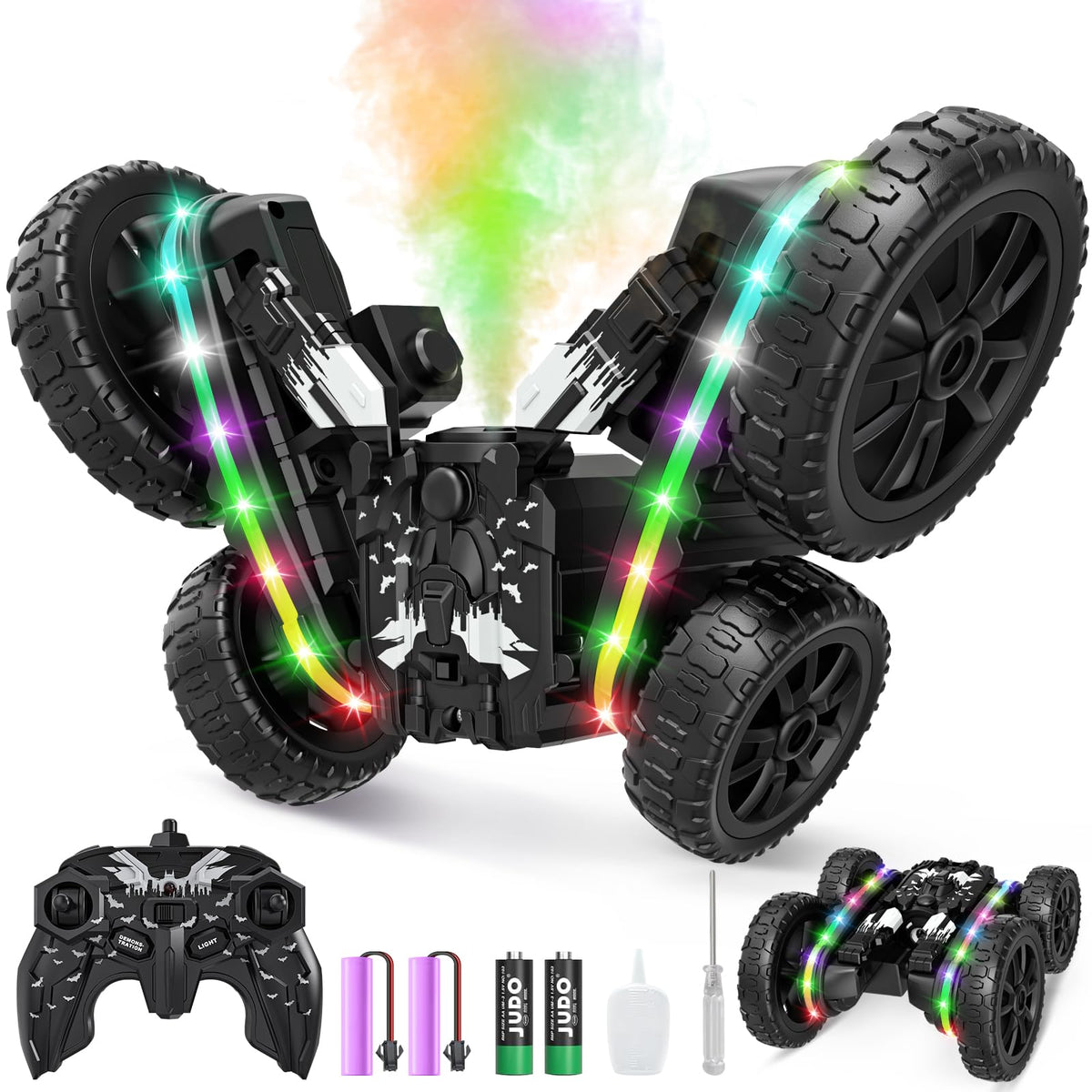 Jimdella RC car in transform mode for dramatic off-road action.