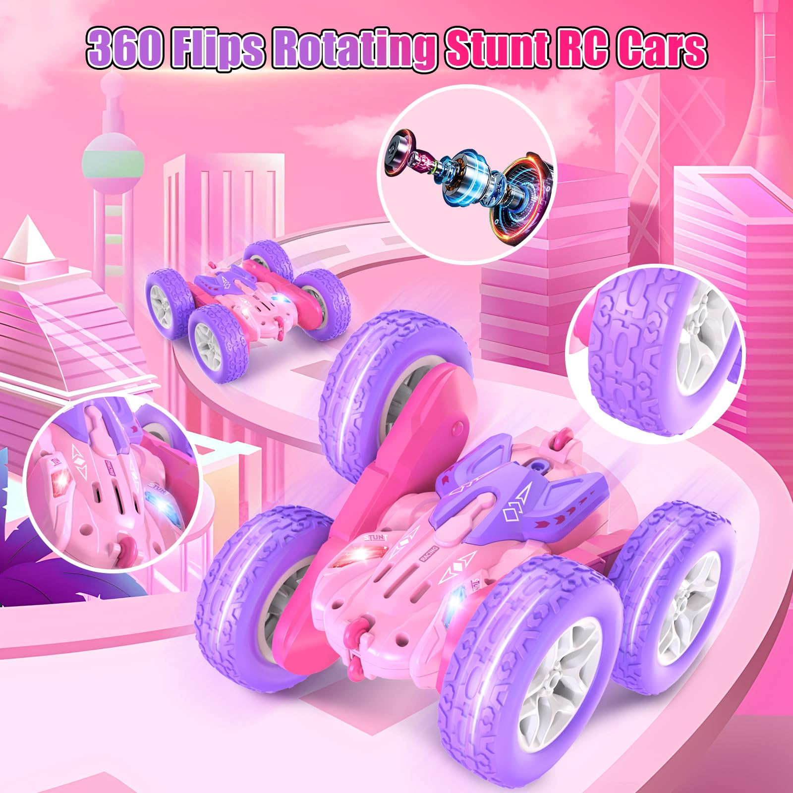 Jimdella RC stunt car twin batteries extend playtime.