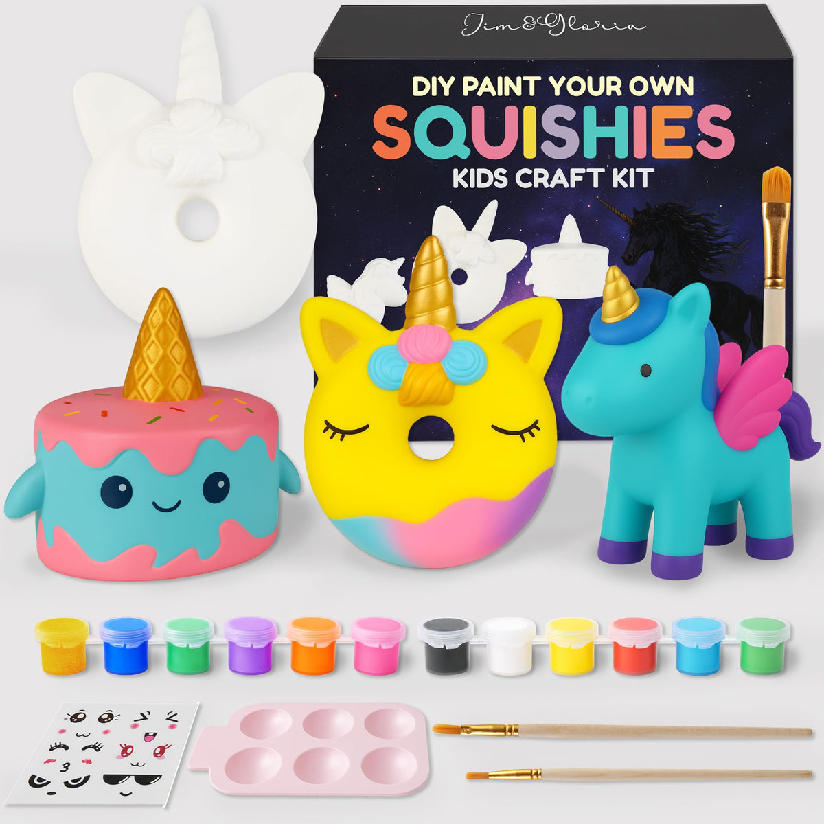 Jim&Gloria paint your own squishies kit for creative coloring and mess-free fun.
