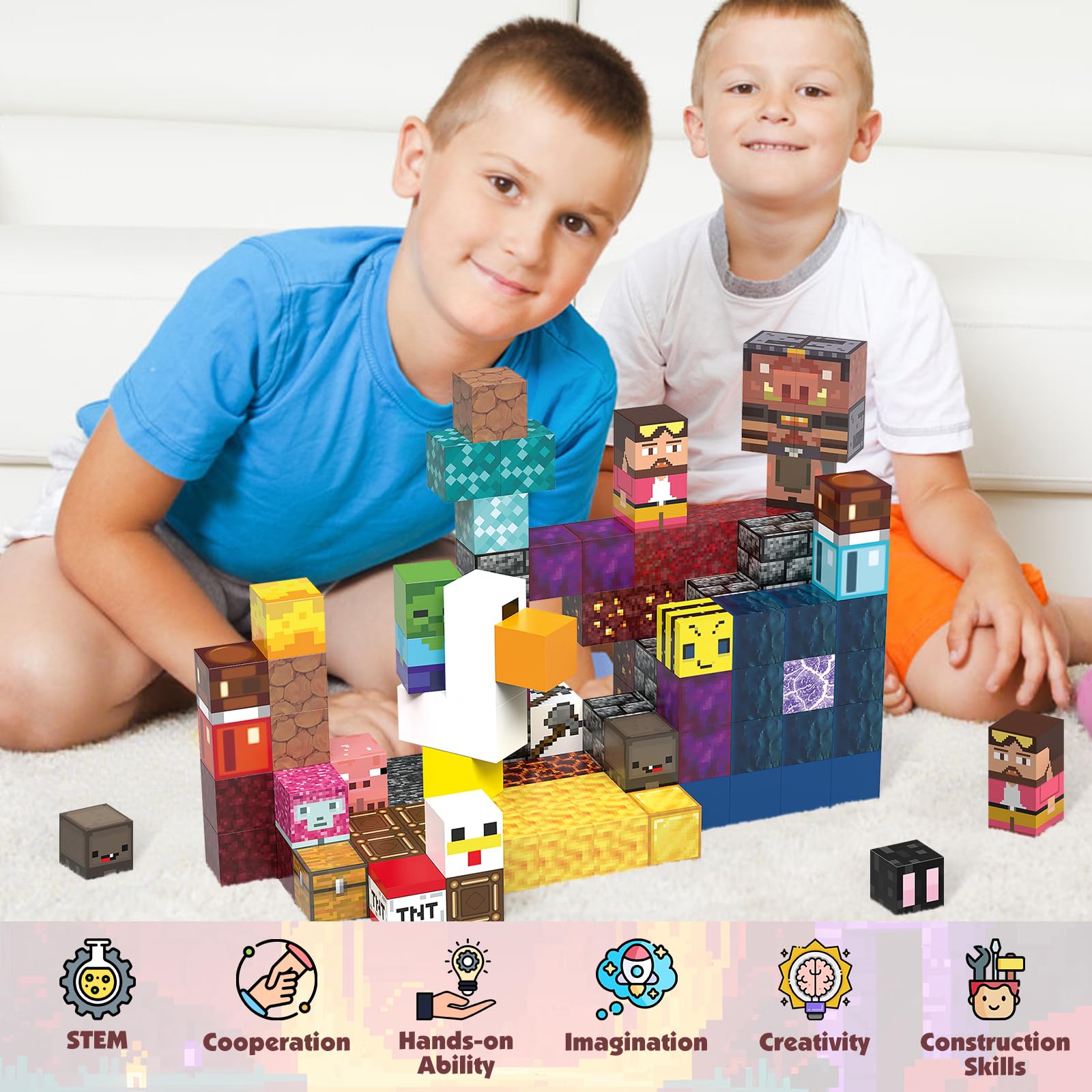 JIMI 120pcs magnetic blocks colorful cubes demonstrates tactile Montessori-inspired learning