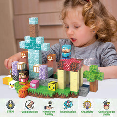 JIMI magnetic blocks kids building colorful structure for STEM exploration