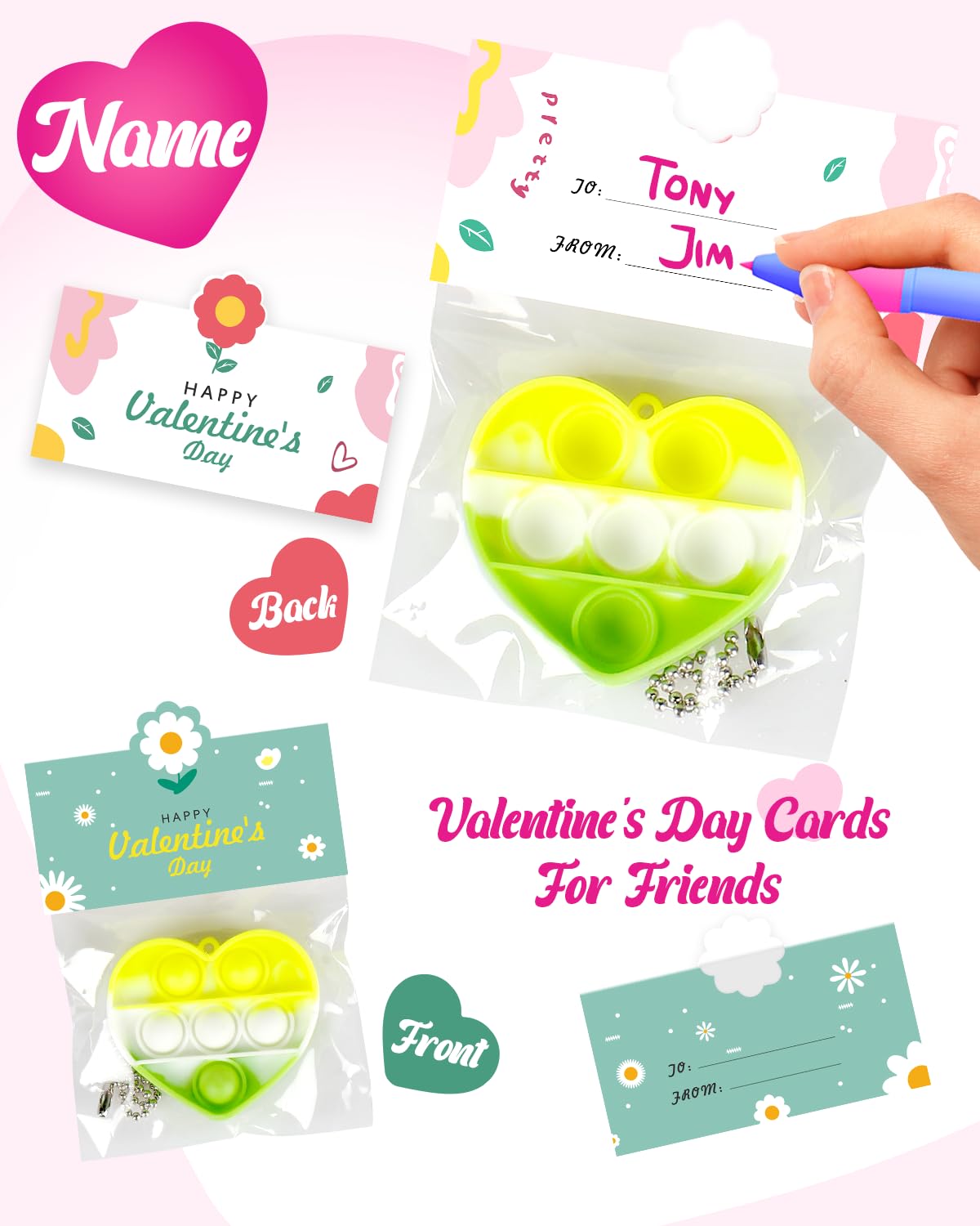 Jinsome 32-pack valentine pop toys, ideal for school exchanges.