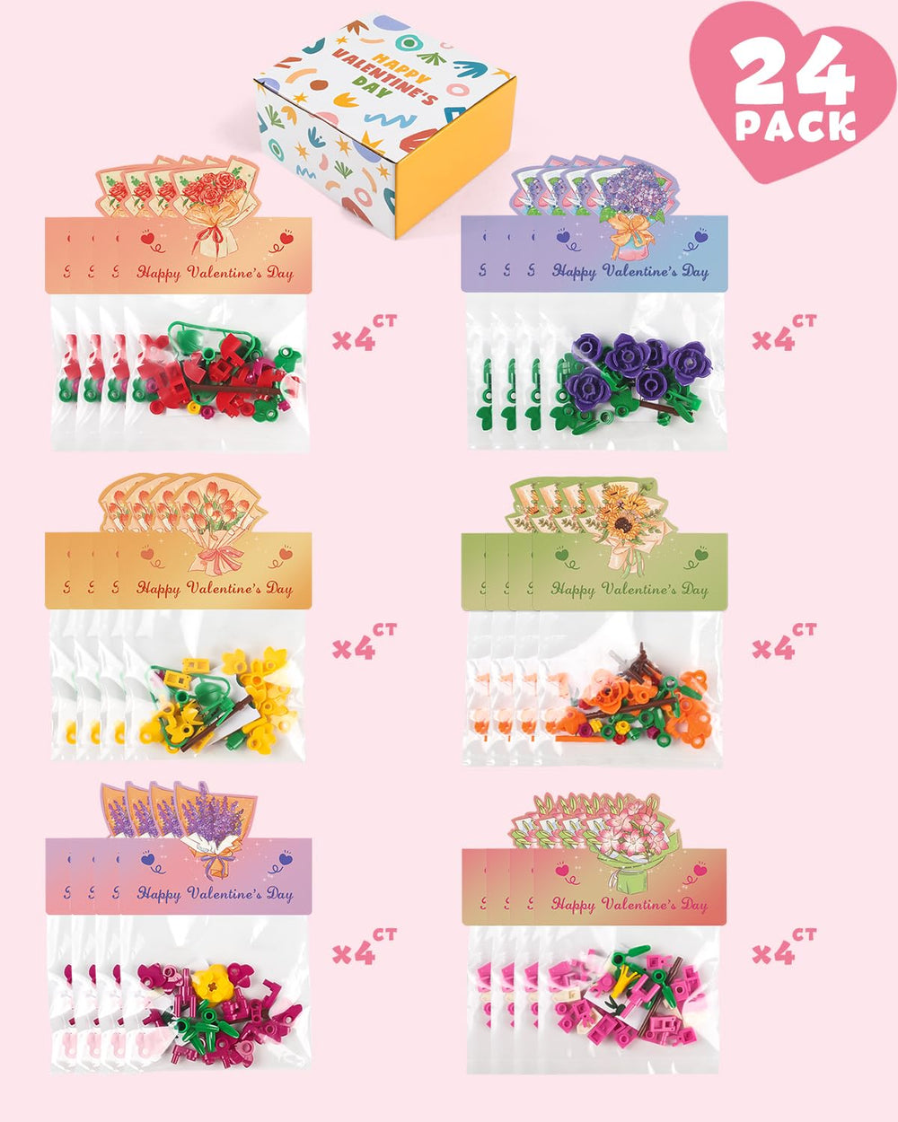 Jinsome colorful block set with card for fun Valentine’s exchanges.