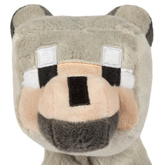 JINX Minecraft baby wolf plush gray closeup, showcasing Velboa fabric detail.