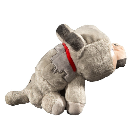 JINX Minecraft baby wolf plush gray side view, soft companion for playtime.