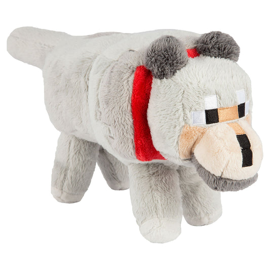 JINX Minecraft Wolf Plush 15-inch front view, soft cuddle companion for fans.