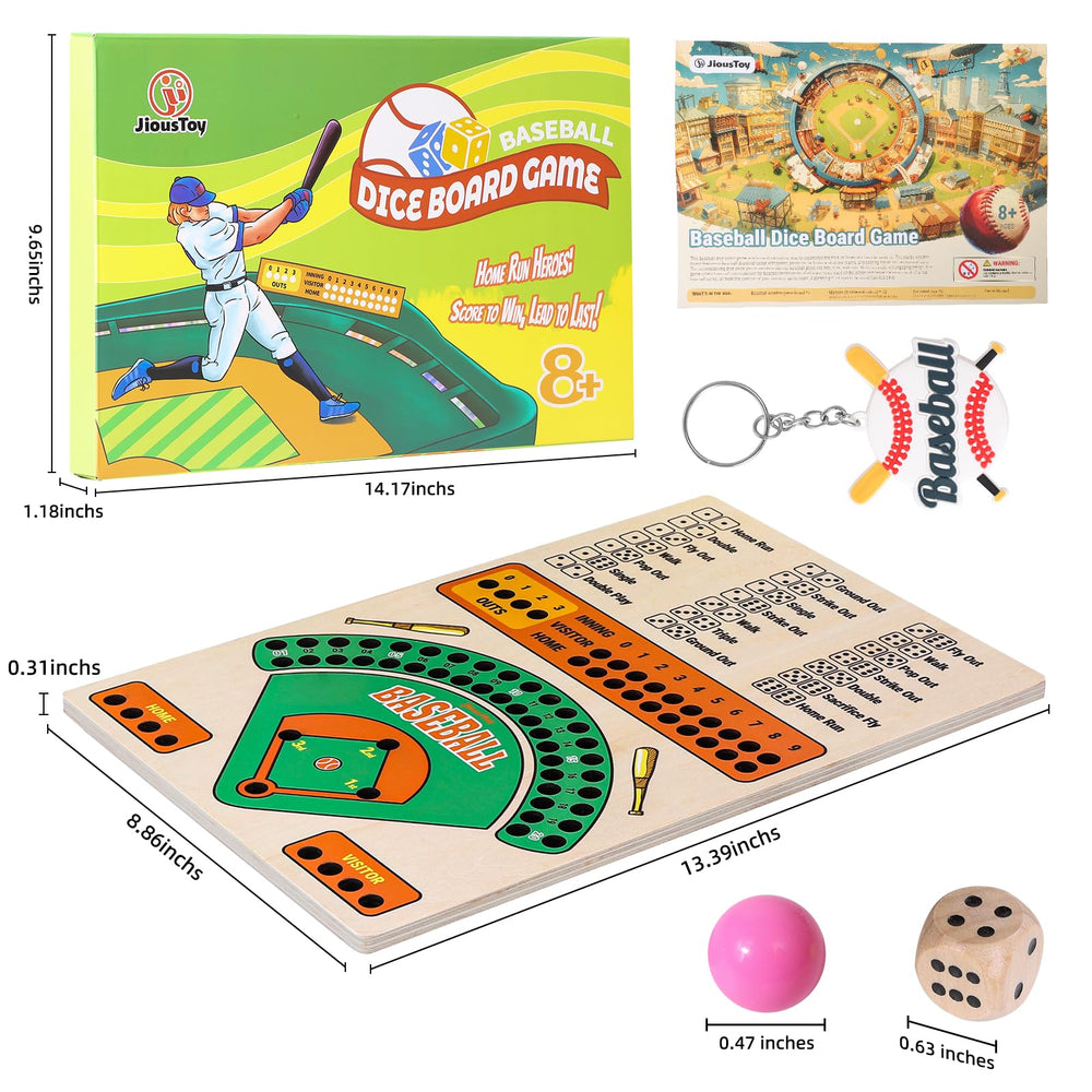 Jioustoy all-in-one baseball board game set with dice, marbles, and manual.