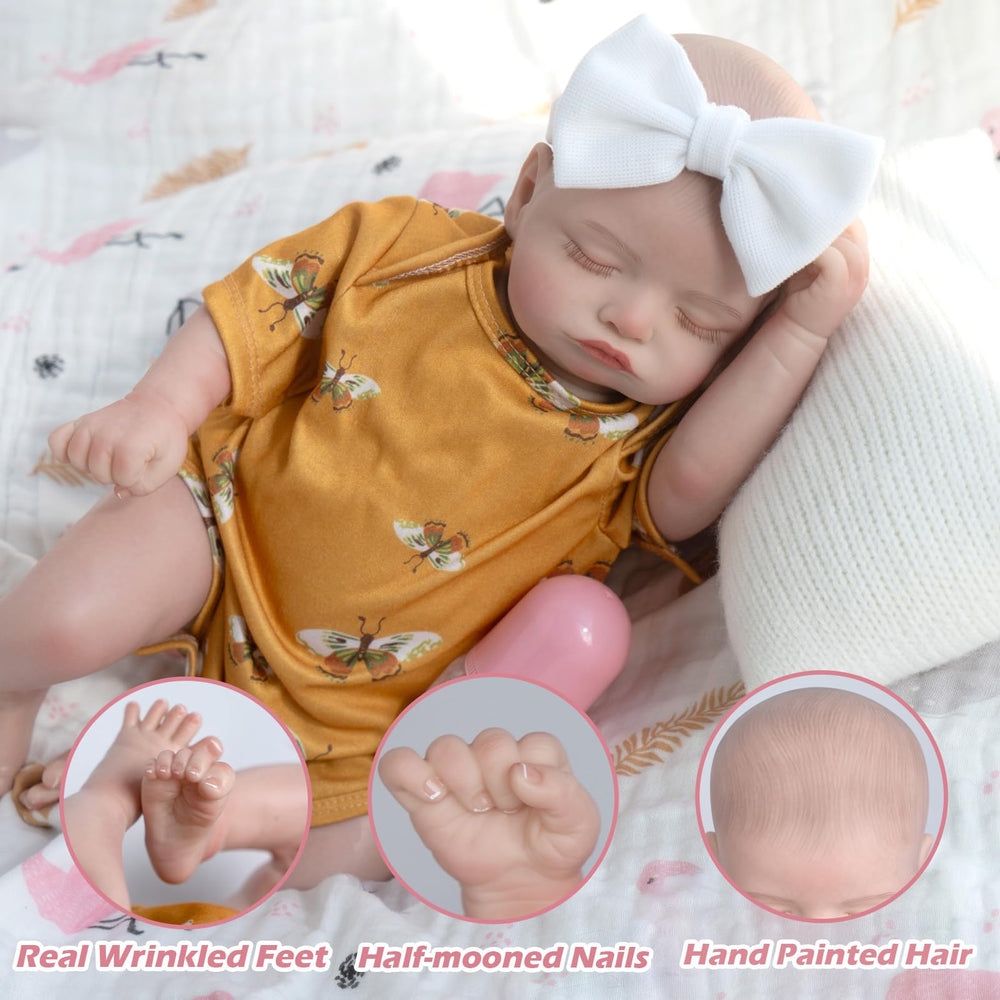 Jirachi reborn doll hand-rooted-eyelashes closeup highlights lifelike detail
