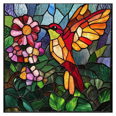 Jiroinlly stained-glass hummingbird puzzle with vivid colors for calm family puzzle time.