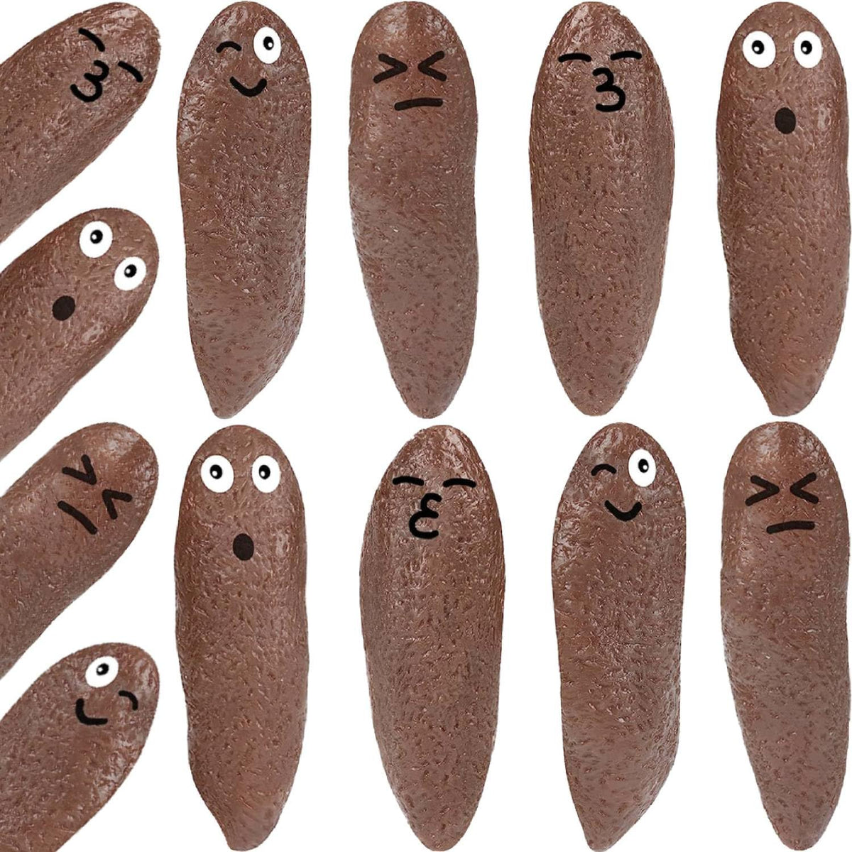 Jishi Poop Slingshot 12-pack with four faces for goofy fun.