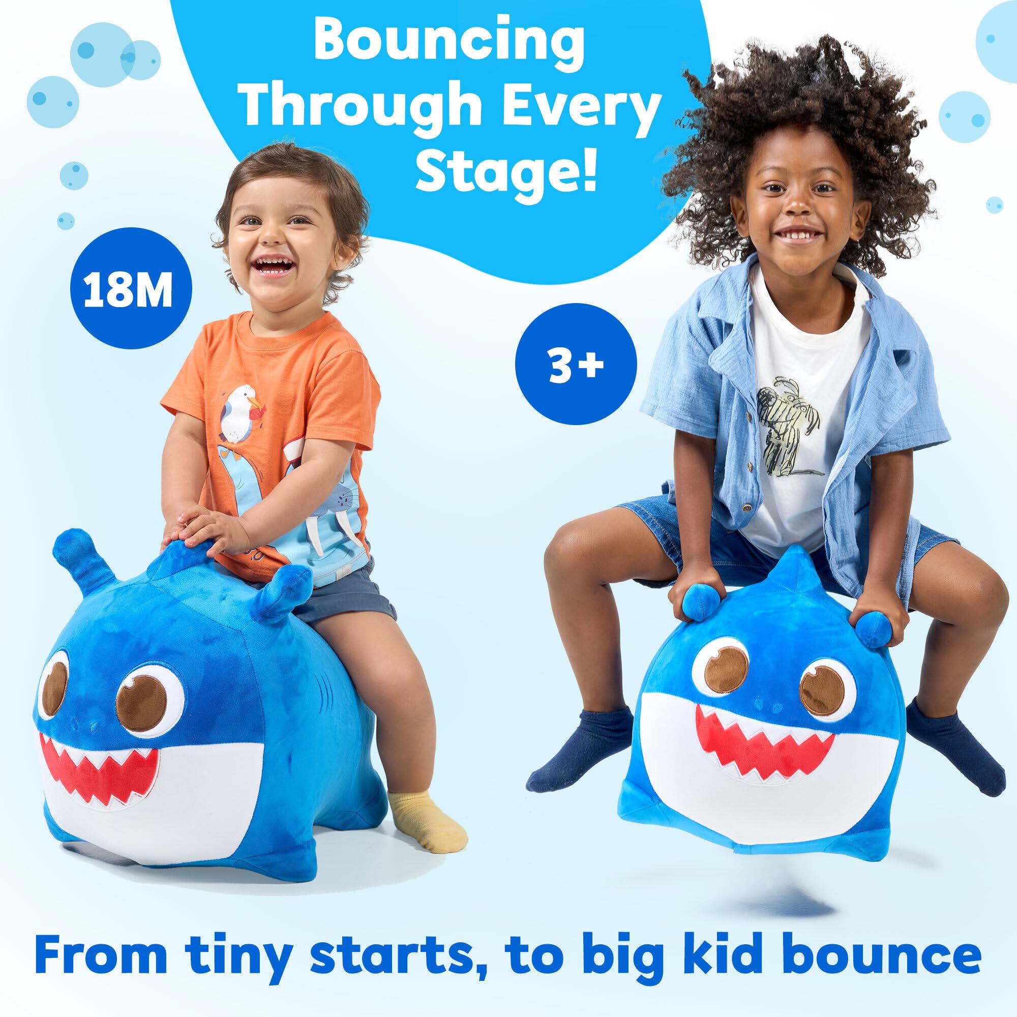 Soft cuddly shark plush doubles as a comforting playtime buddy.