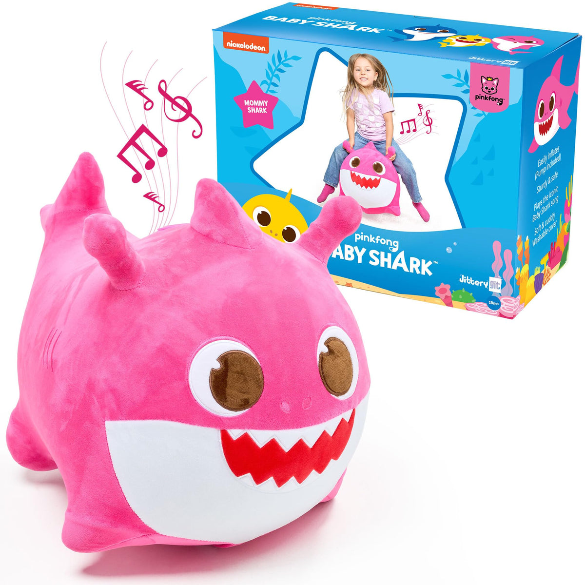 JITTERYGIT Mommy Shark bouncy hopper pink for active play and balance.