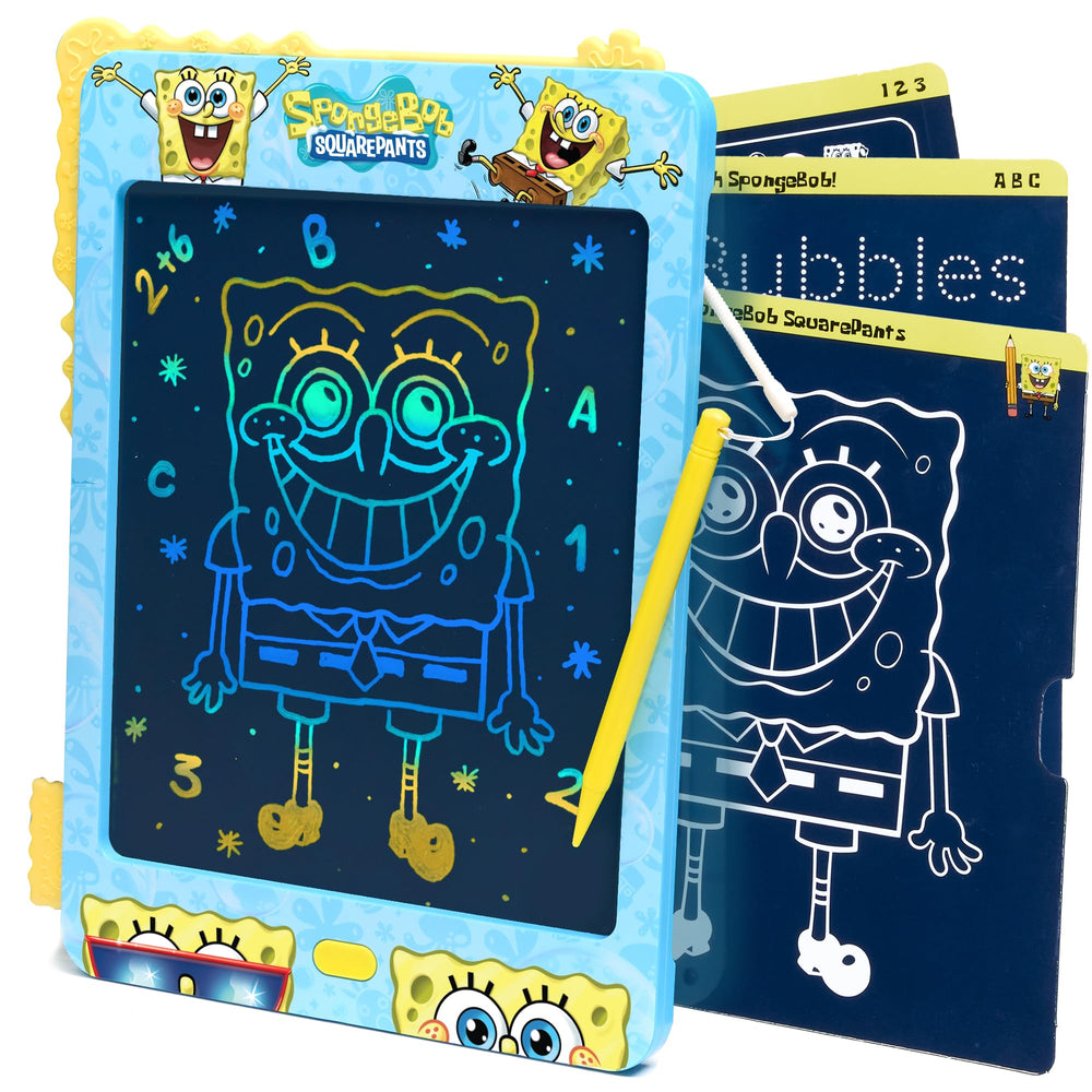 JITTERYGIT SpongeBob LCD Doodle Tablet front view for travel-friendly learning.