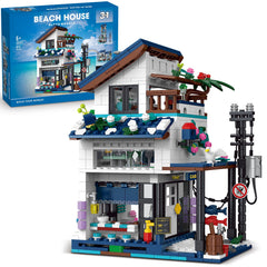 JIUTONG 3 in 1 city house set with seaside villa light enhances imaginative play