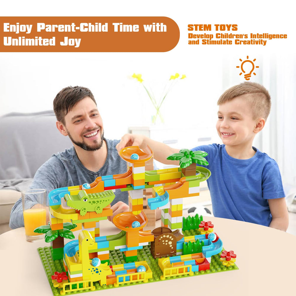 JIXIN STEM play with dinosaur bricks and marbles