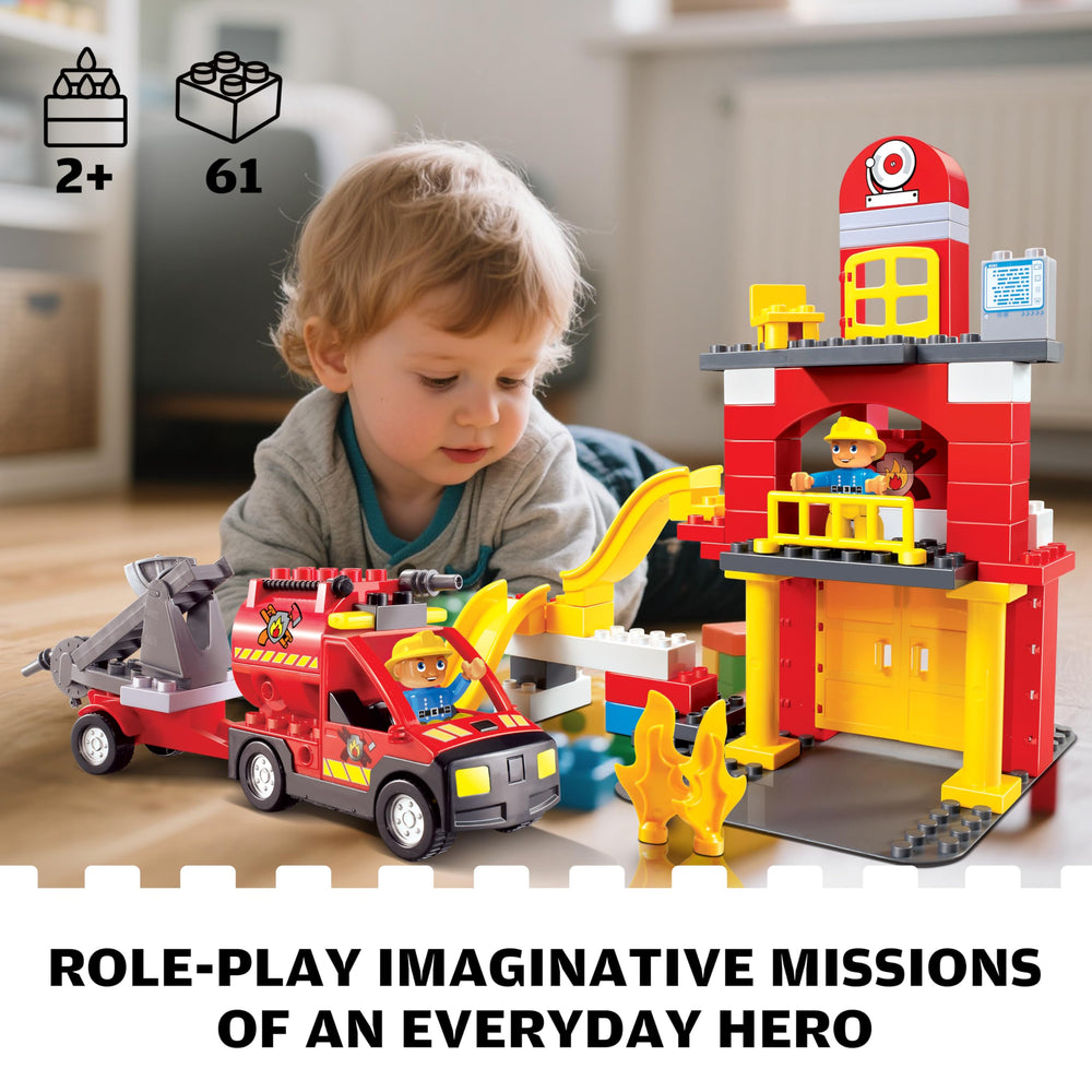 JIXIN Fire Station Playset compatibility with LEGO and Duplo for mixed-brand builds