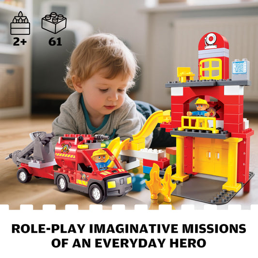 JIXIN Fire Station Playset compatibility with LEGO and Duplo for mixed-brand builds