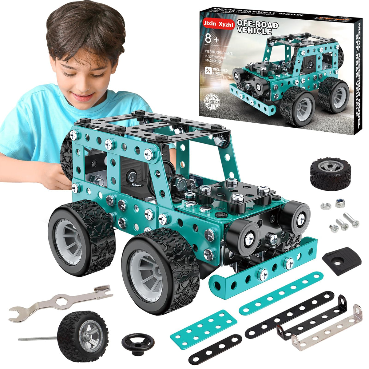 Jixin Xyzhi Buildable 3D metal kit blue box ready for hands on STEM exploration.