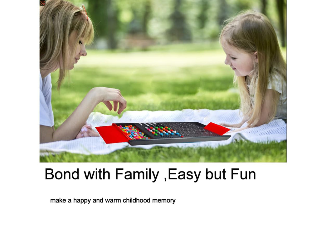 Bright board with built-in storage tray keeps pegs secure during play