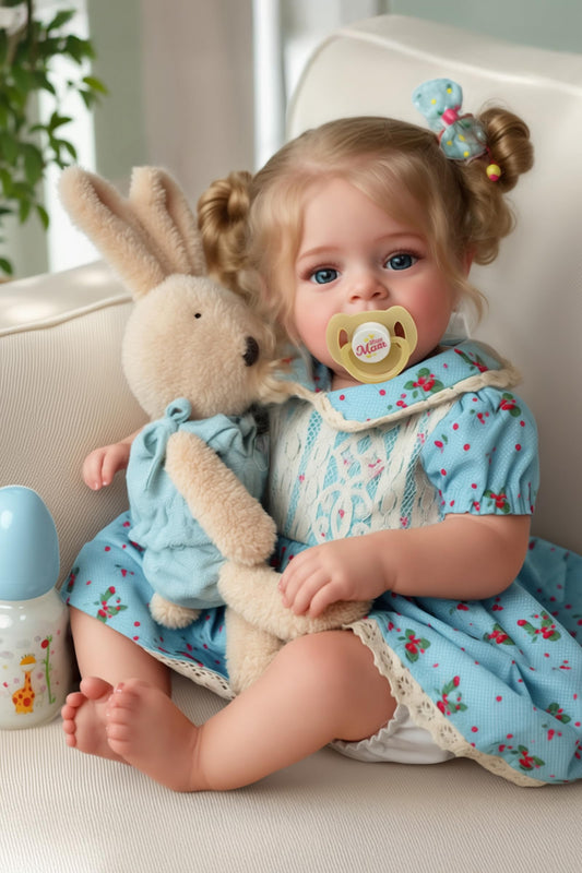 JIZHI lifelike reborn doll with blue eyes—great for imaginative play and stories.