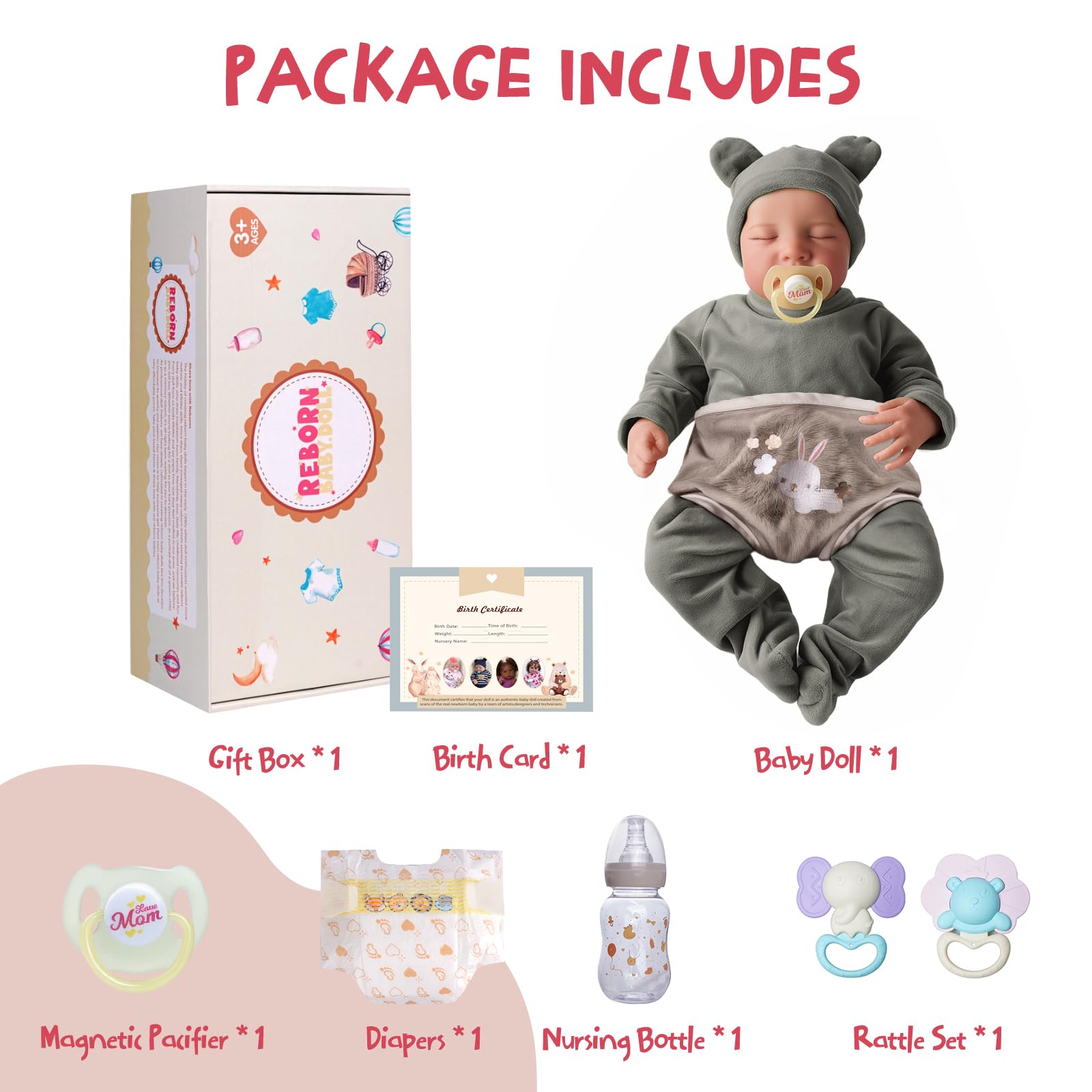 JIZHI lifelike reborn baby doll boy 17-inch weighted body mimics a real newborn