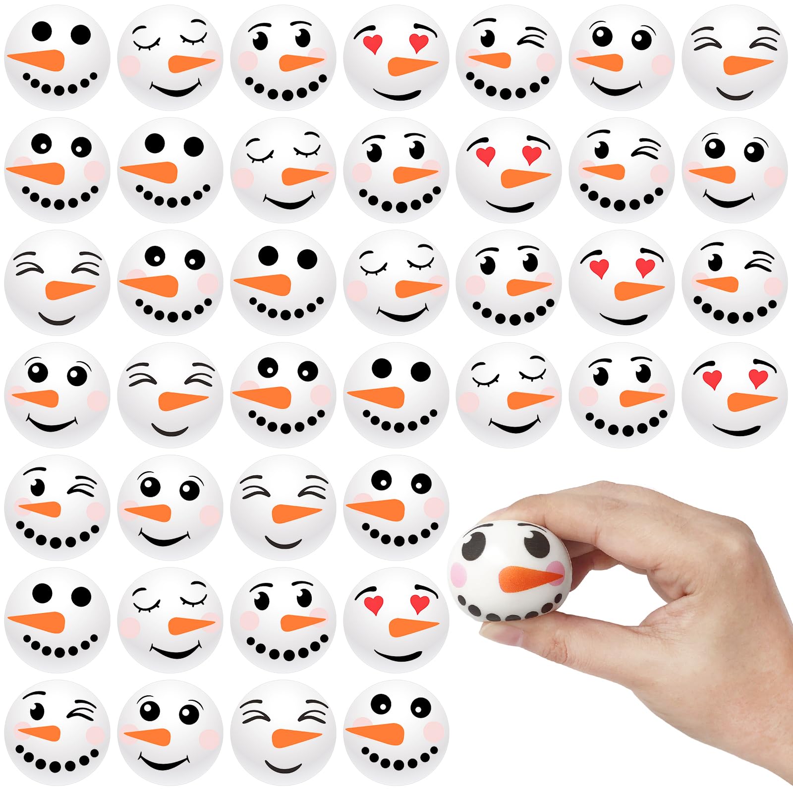 Jizvxe Christmas snowman stress balls set with cheerful faces for festive decor.