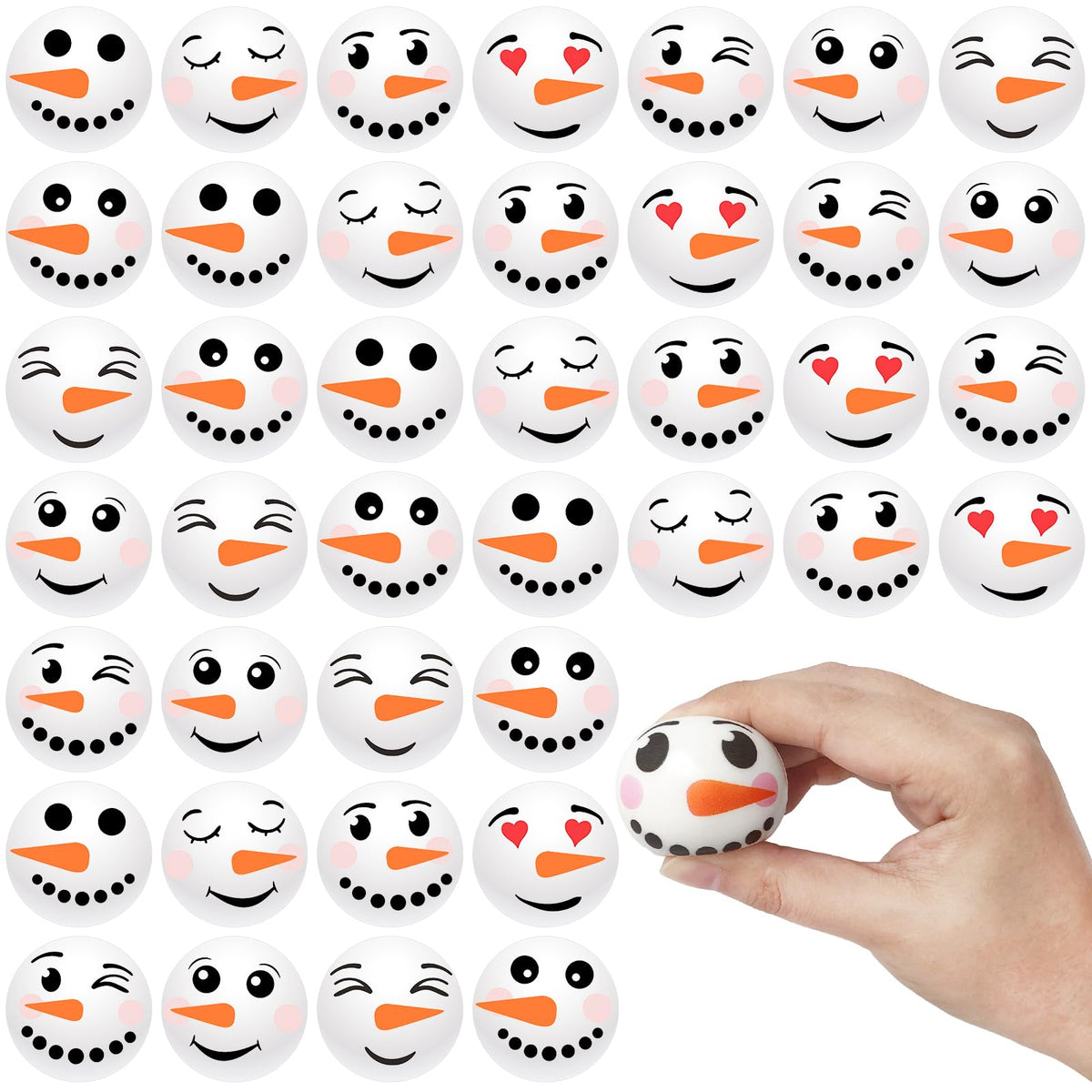 Jizvxe Christmas snowman stress balls set with cheerful faces for festive decor.
