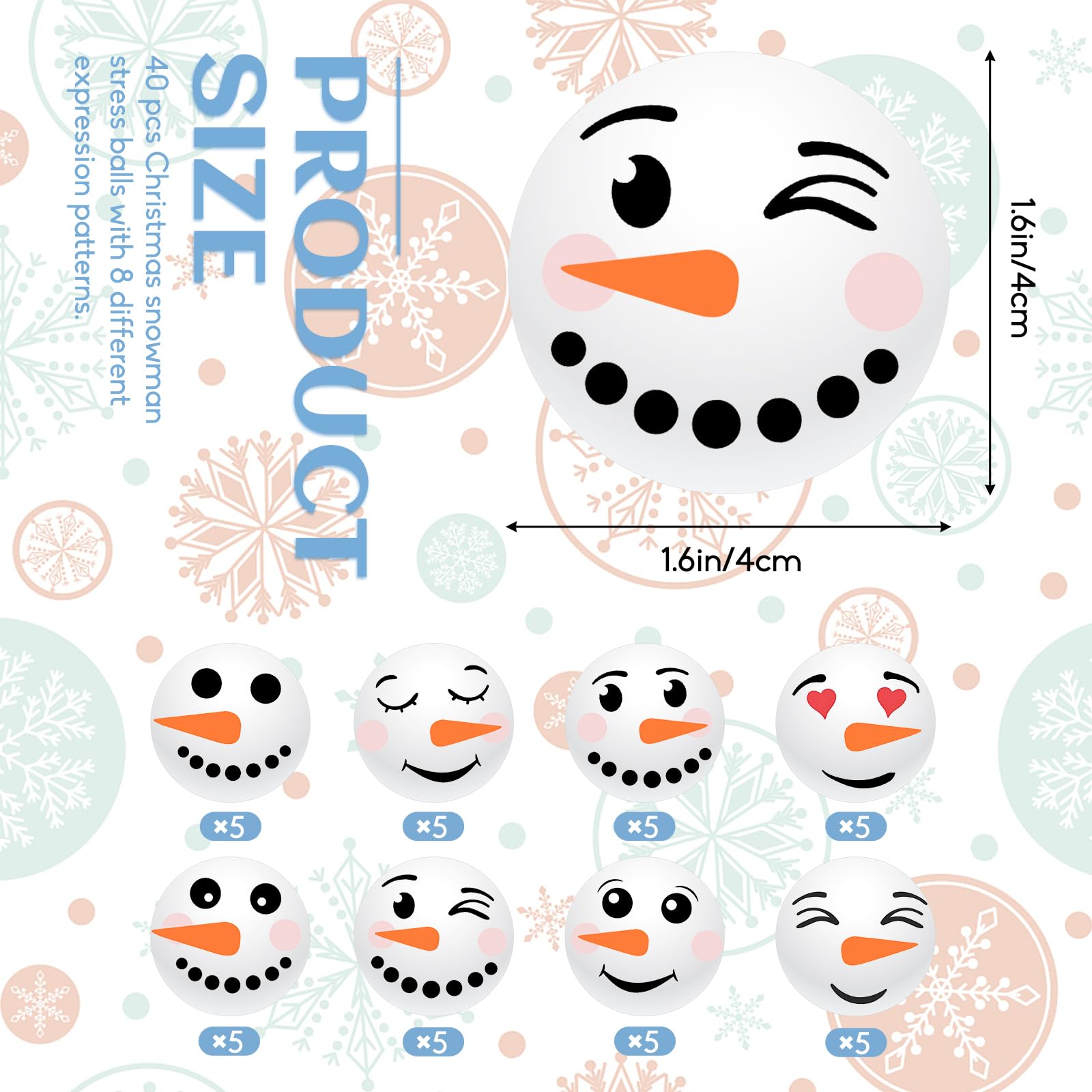 Jizvxe snowman stress balls featuring eight expressions for mood variety.